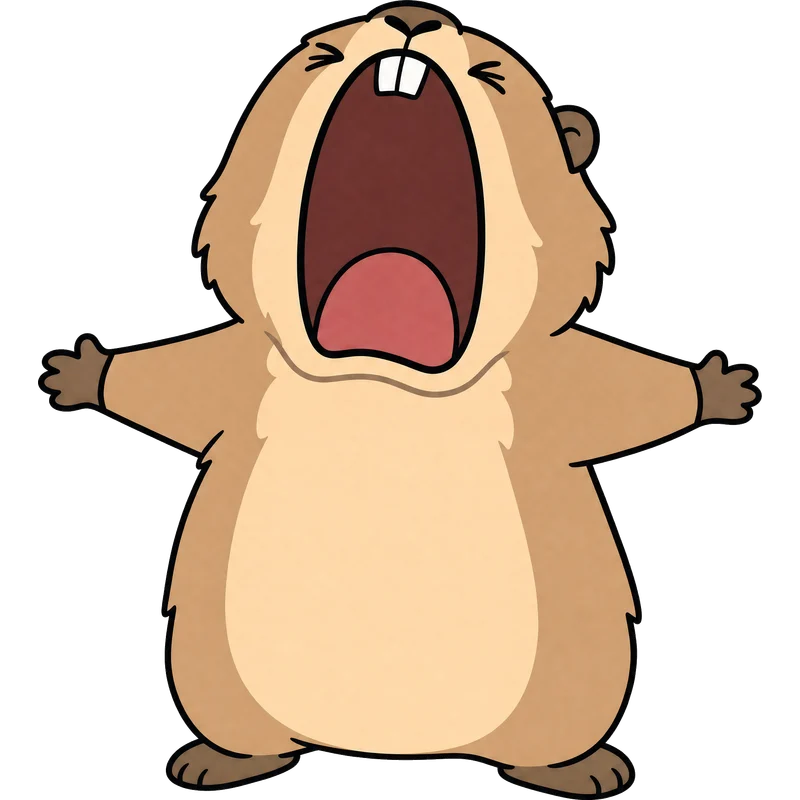 The marmot character screaming with both arms spread